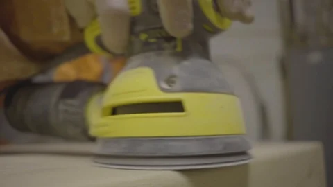 Close up electric sander smooth finish self employed carpenter woodwork wood  Stock Footage 100412394