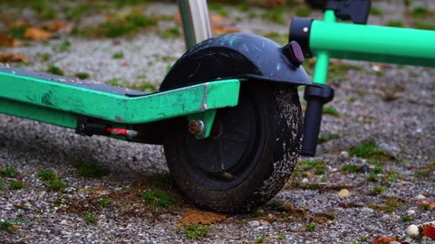 A close up of a electric scooter wheels Stock Footage 235450148