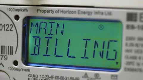 A close-up of an electric smart meter. Main billing displayed on LCD screen. Stock Footage 218616105