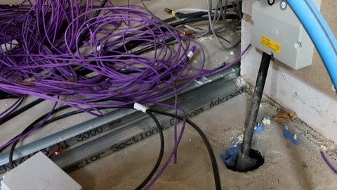 Close up of electrical cables on floor Stock Footage 112614945