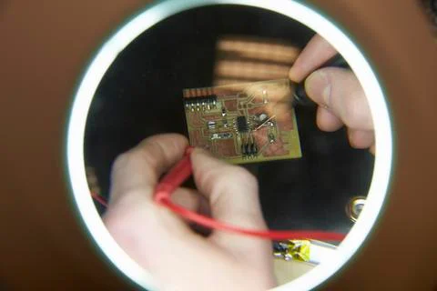 Close Up Of Electrical Engineer Soldering Circuit Board Stock Photos