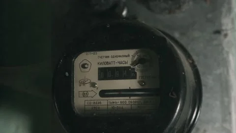 Close up Electricity power meter from Soviet times in an abandoned old house. Stock-Footage 138162291