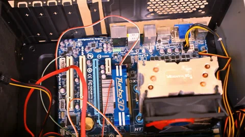 Close up of electronic board with components. Computer inside. Video shift Stock Footage 39781954