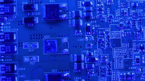 Close up of Electronic board with sci fi futuristic cyber punk effects 스톡 동영상 150600648