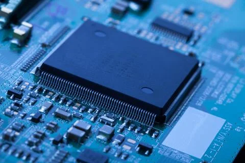 Close-up of electronic circuit board with chip 스톡 사진