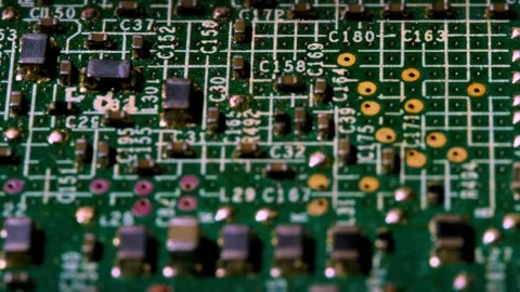 Close-up electronic circuit board with components. Motherboard with microchip Stock Footage 255204604