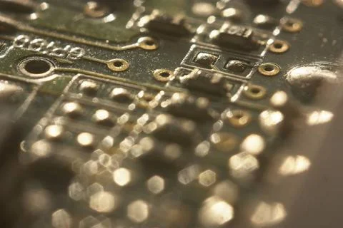  Close-up of an electronic circuit board highlighting intricate connection... Stock-Fotos