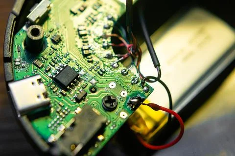 Close Up of Electronic Circuit Board Inside Wireless Headphones Stock Photos