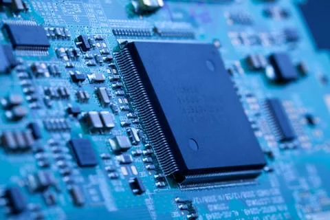 Close-up of electronic circuit board with processor 스톡 사진