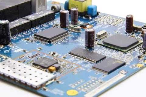 Close-up of electronic circuit board with processor Stock Photos