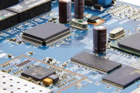 Close-up of electronic circuit board with processor Stock Photos