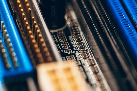 Close up of a electronic circuit board with processor Stock Photos