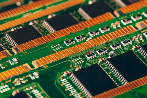 Close up of electronic circuit board with processor Foto stock