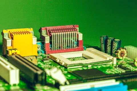 Close up of a electronic circuit board with processor Stock Photos