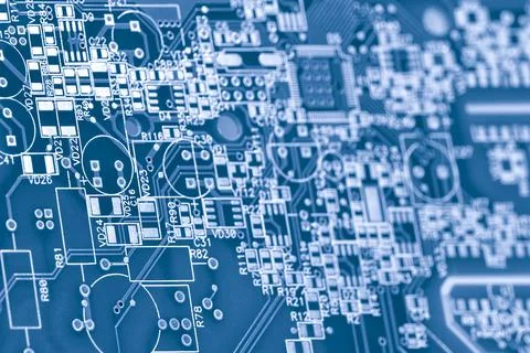 Close-up electronic circuit board technology style concept Stock Photos
