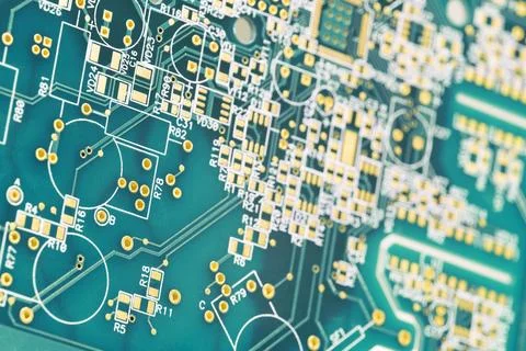 Close-up electronic circuit board technology style concept Stock Photos
