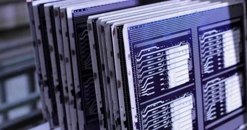 Close-up of electronic circuit boards. Electronics contract manufacturing. High 스톡 동영상 201211135