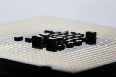 Close-Up of Electronic Circuit Components on a Microchip Surface Stock Photos