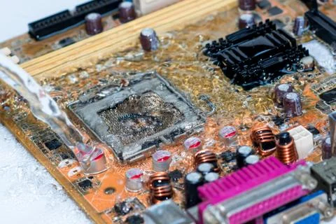 Close up of Electronic Circuits in Technology on  Mainboard 库存照片