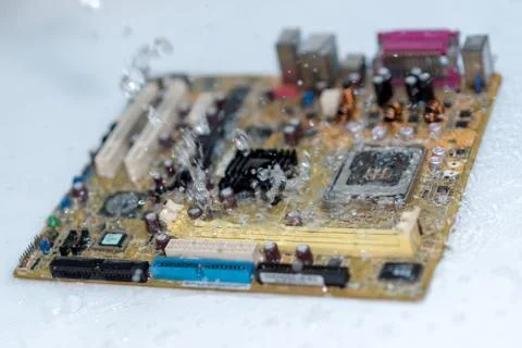 Close up of Electronic Circuits in Technology on  Mainboard 库存照片