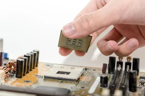 Close up of Electronic Circuits in Technology on  Mainboard 스톡 사진
