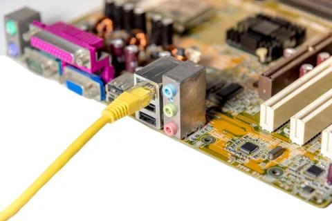 Close up of Electronic Circuits in Technology on  Mainboard 스톡 사진