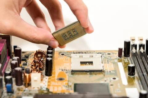 Close up of Electronic Circuits in Technology on  Mainboard 库存照片