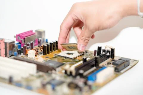 Close up of Electronic Circuits in Technology on  Mainboard 스톡 사진