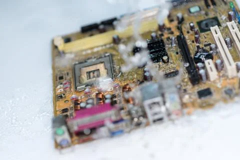 Close up of Electronic Circuits in Technology on  Mainboard 스톡 사진