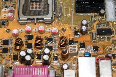 Close up of Electronic Circuits in Technology on  Mainboard 库存照片
