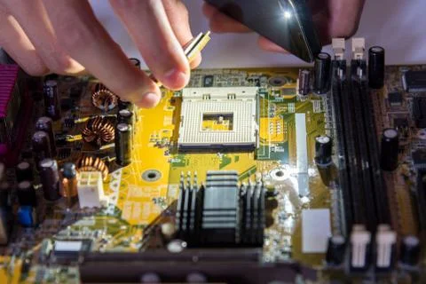Close up of Electronic Circuits in Technology on  Mainboard Stock-Fotos