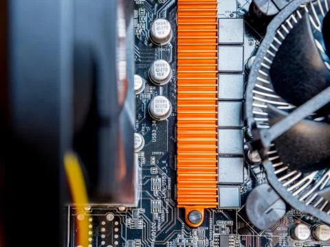 Close up of Electronic Circuits in Technology on  Mainboard Foto stock