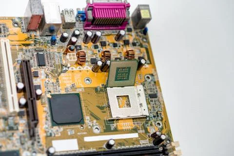 Close up of Electronic Circuits in Technology on  Mainboard 스톡 사진