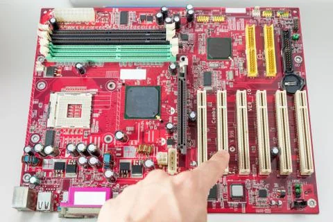 Close up of Electronic Circuits in Technology on  Mainboard 库存照片