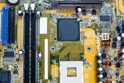 Close up of Electronic Circuits in Technology on  Mainboard 스톡 사진