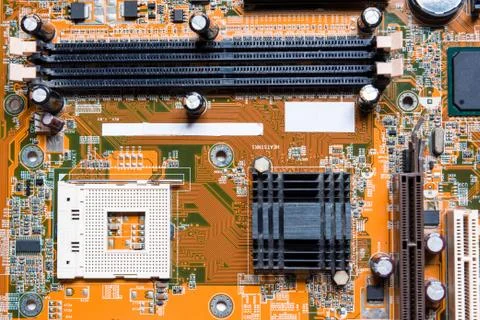Close up of Electronic Circuits in Technology on  Mainboard 스톡 사진