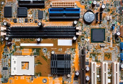 Close up of Electronic Circuits in Technology on  Mainboard 스톡 사진