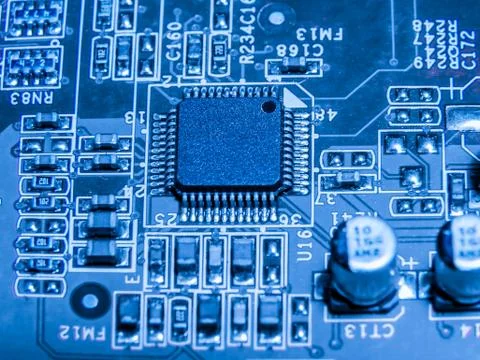 Close up of Electronic Circuits in Technology on  Mainboard 스톡 사진