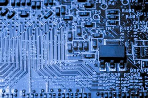 Close up of Electronic Circuits in Technology on  Mainboard 스톡 사진