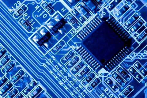 Close up of Electronic Circuits in Technology on  Mainboard 스톡 사진