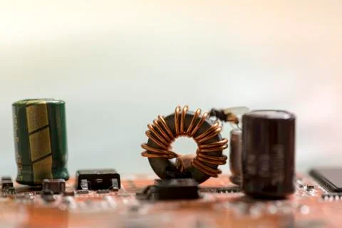 Close up of Electronic Circuits in Technology on  Mainboard 스톡 사진