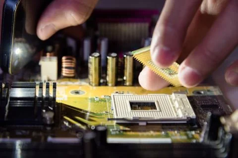 Close up of Electronic Circuits in Technology on  Mainboard 스톡 사진