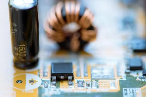 Close up of Electronic Circuits in Technology on  Mainboard 스톡 사진