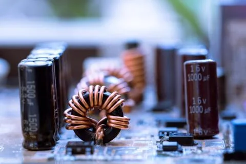 Close up of Electronic Circuits in Technology on  Mainboard 스톡 사진