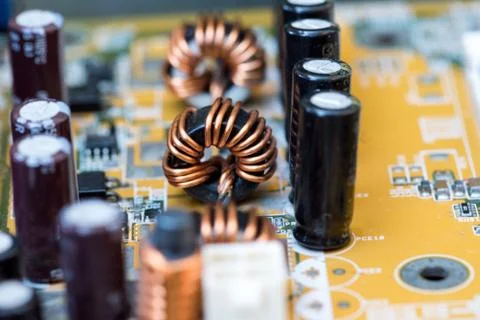 Close up of Electronic Circuits in Technology on  Mainboard 库存照片