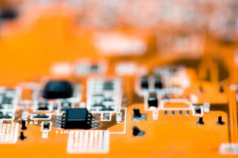 Close up of Electronic Circuits in Technology on  Mainboard 库存照片