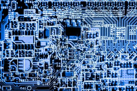 Close up of Electronic Circuits in Technology on  Mainboard 스톡 사진