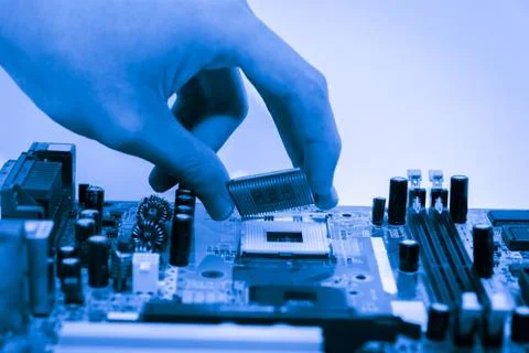 Close up of Electronic Circuits in Technology on  Mainboard 스톡 사진
