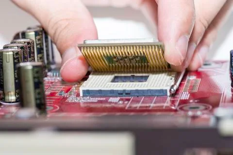 Close up of Electronic Circuits in Technology on  Mainboard Stockfoto's