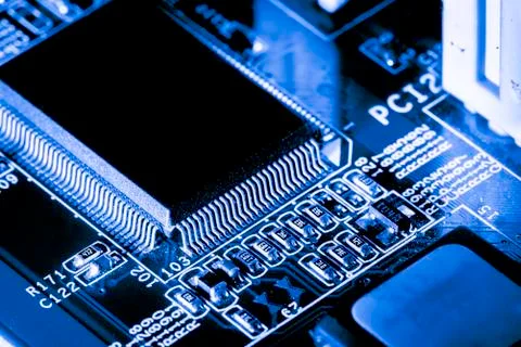 Close up of Electronic Circuits in Technology on  Mainboard 스톡 사진